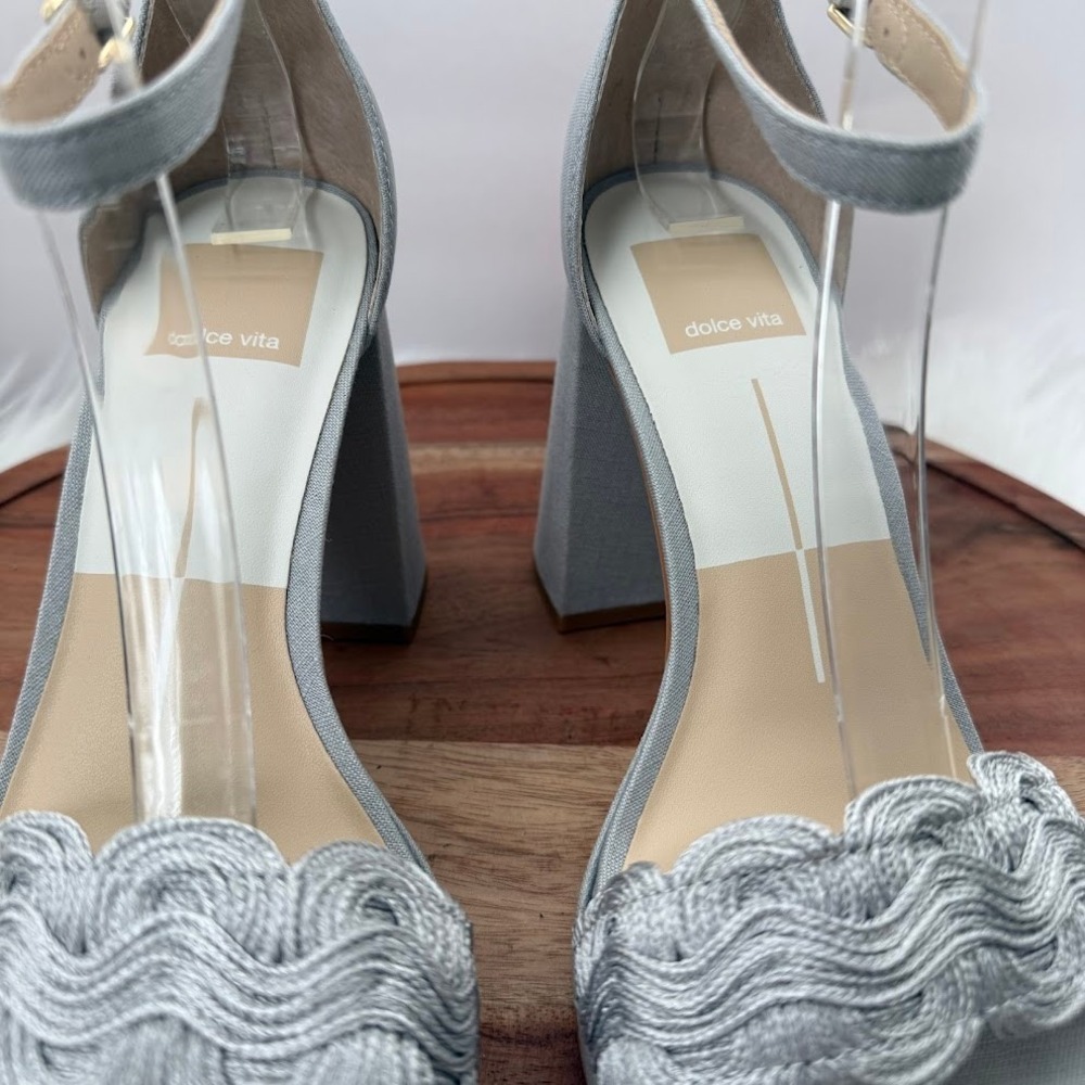 Dolce Vita Peltin Grey Woven Raffia Block Heel Platform Sandals Mens 7.5 - Picture 11 of 11